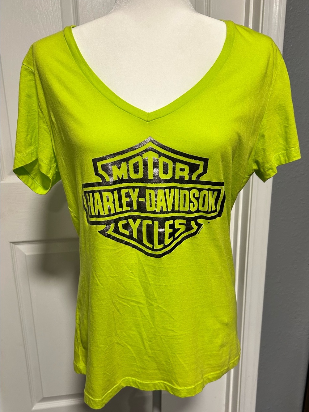 Harley-Davidson Women’s Neon Green V -Neck Logo Tee
